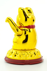 Cat Maneki-Neko with solar panel on white background