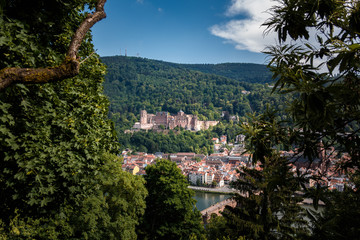 Fototapeta na wymiar Aufstieg zum Philosophenweg mit Blick auf das Heidelberger Schloss, Heidelberg, Baden Württemberg, Deutschland