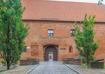 Main entrance to medieval Teutonic Castle in Ostroda, Poland
