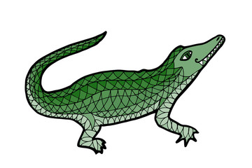Crocodile vector illustration. Alligator zen tangle, zen doodle, zenart, coloring book tatoo