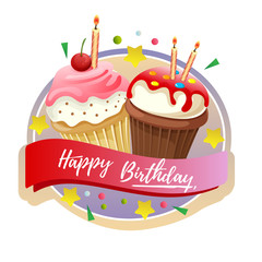 birthday sweet muffin cake label with balloon