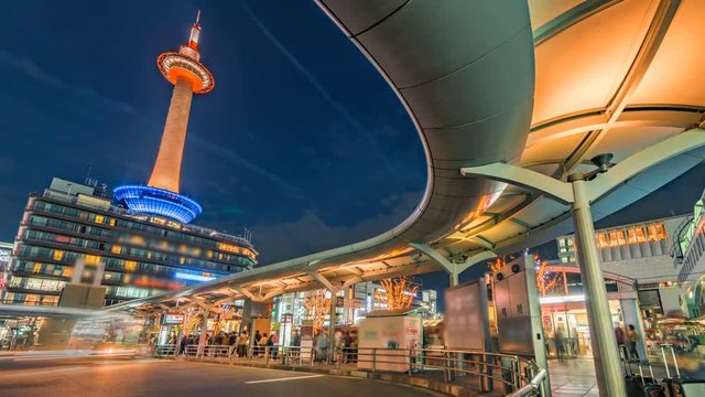 Timelapse of the Traffic front of Kyoto station, Japan