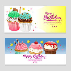 cute birthday theme banner with muffin fun cake