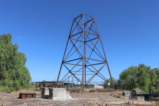 a poppet head structure at a disused and abandoned mining site
