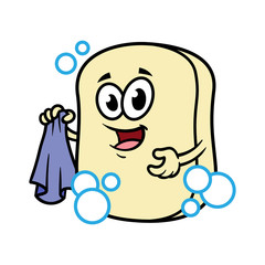 Cartoon Soap Character Holding Wash Cloth