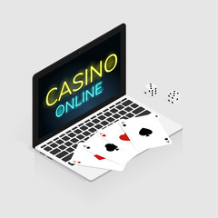isometric casino online card & dice coins vector