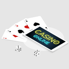 isometric mobile casino online card & dice coins vector