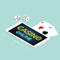 isometric mobile casino online card & dice coins vector