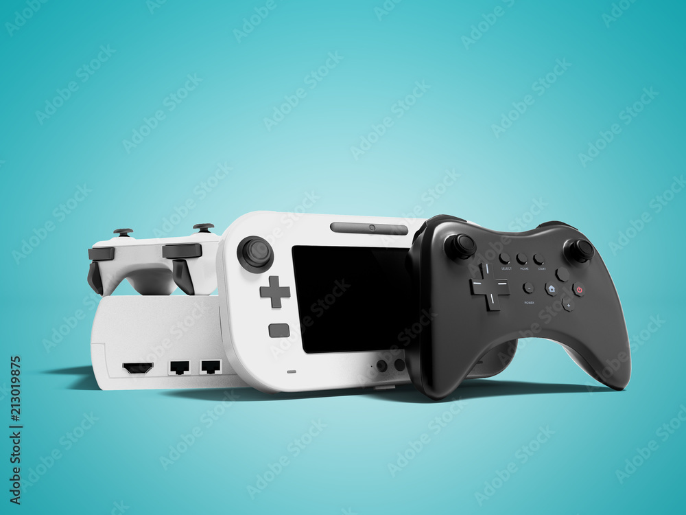 Aufkleber modern game console with blackjack and white jazyk with portable game console 3d render on blue back
