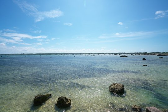 Okinawa,Japan-July 7, 2018: View near Shimojishima Airport, Miyako, Okinawa