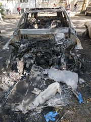 Fototapeta na wymiar Completely burnt out cars