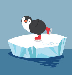 penguin  doing ice skating on ice floe