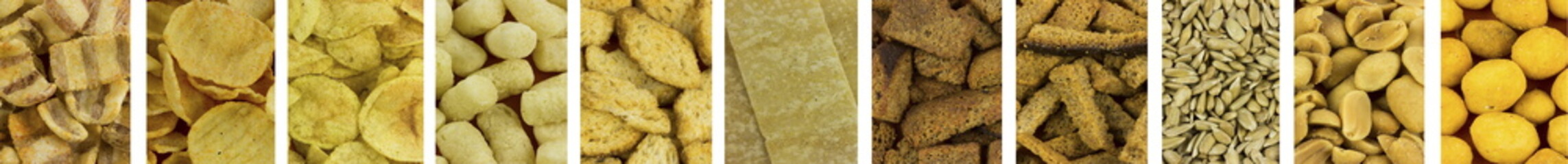 Snack, nut, potato chips  pattern. Food background. 