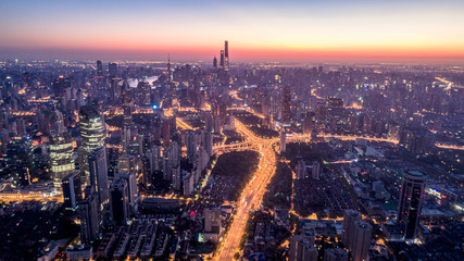 Aerial View of Shanghai city in the dawn