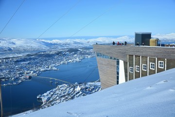 Tromso city view from Fjellheisen Peak on a cold winter day