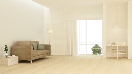 Fototapeta na wymiar interior relax space furniture and background decoration minimal in hotel - wall empty space 3d rendering 