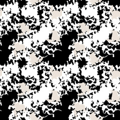 Military camouflage seamless pattern black, beige and white colors