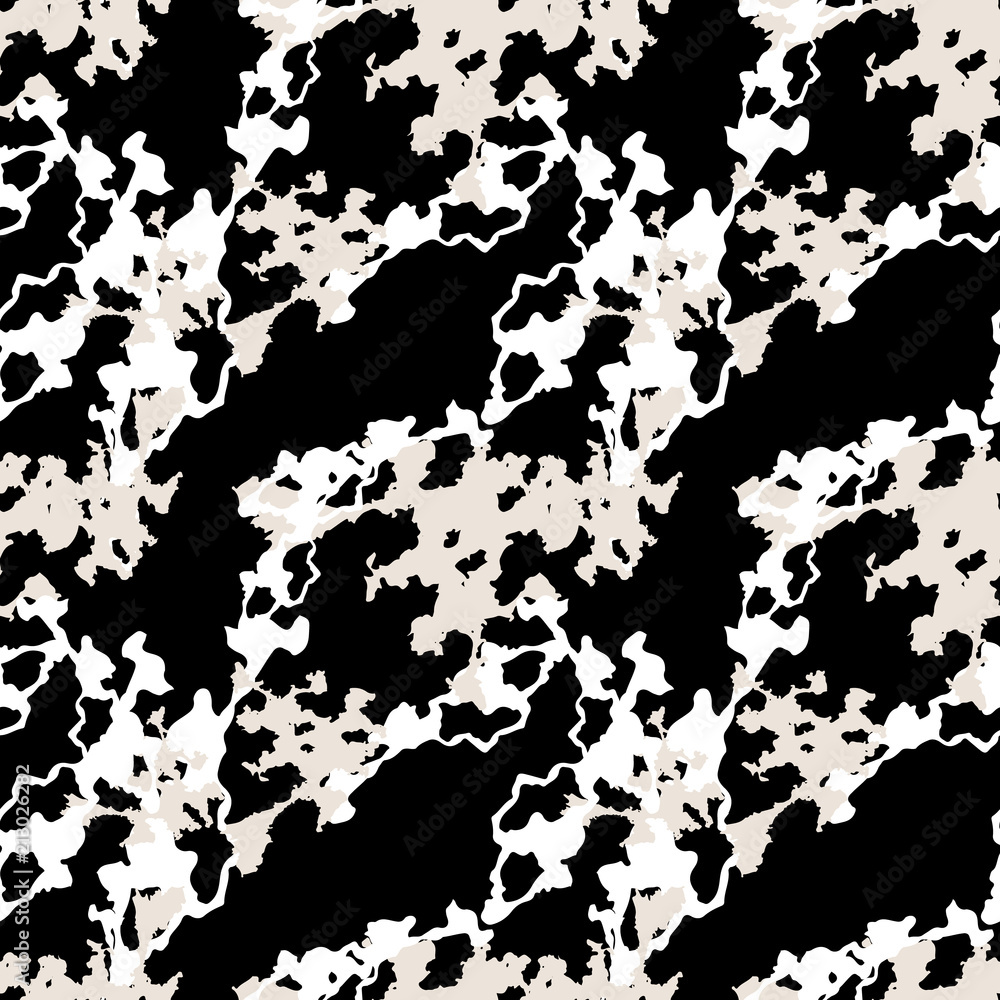 Wall mural Military camouflage seamless pattern black, beige and white colors - Wall murals