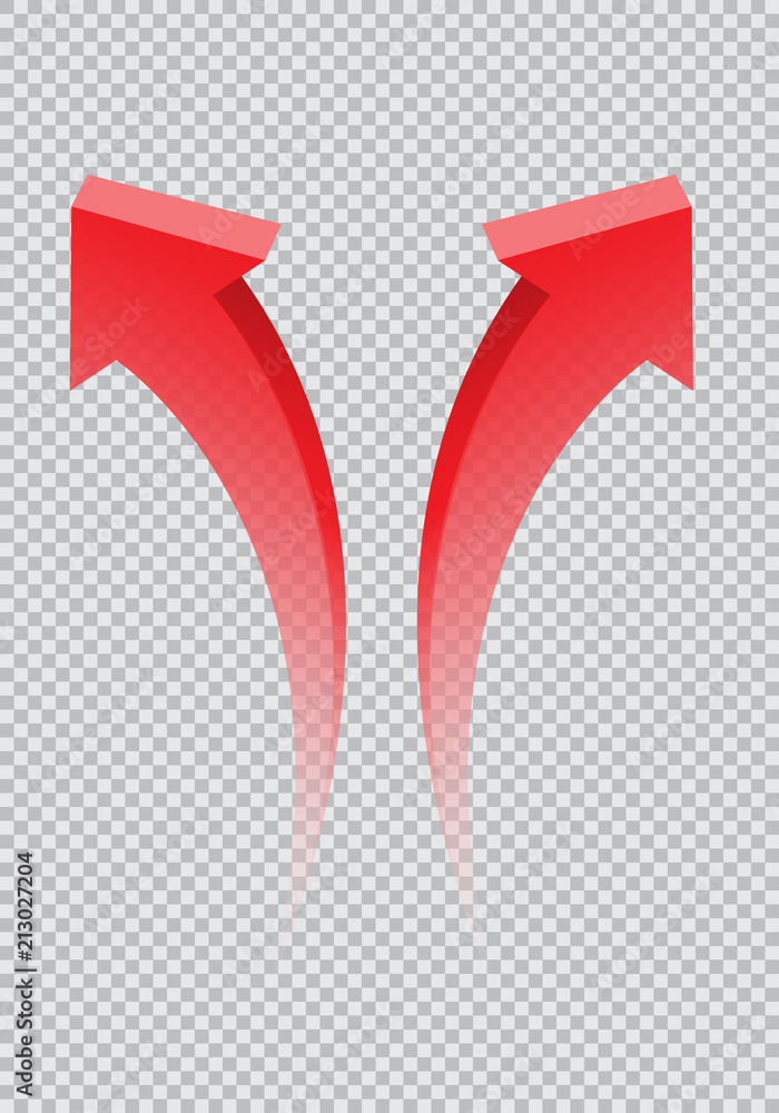 Aufkleber red twin arrow 3d curve direction gradient transparent on checkered background sign symbol vector il