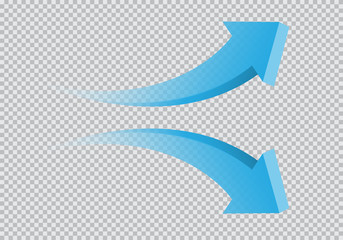 Blue twin arrow 3D curve direction gradient transparent on checkered background sign symbol vector illustration. 
