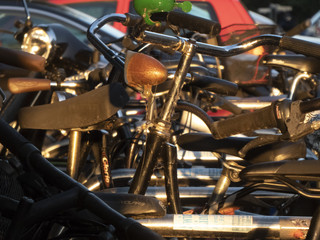 Fototapeta na wymiar Close-up of stationary bikes