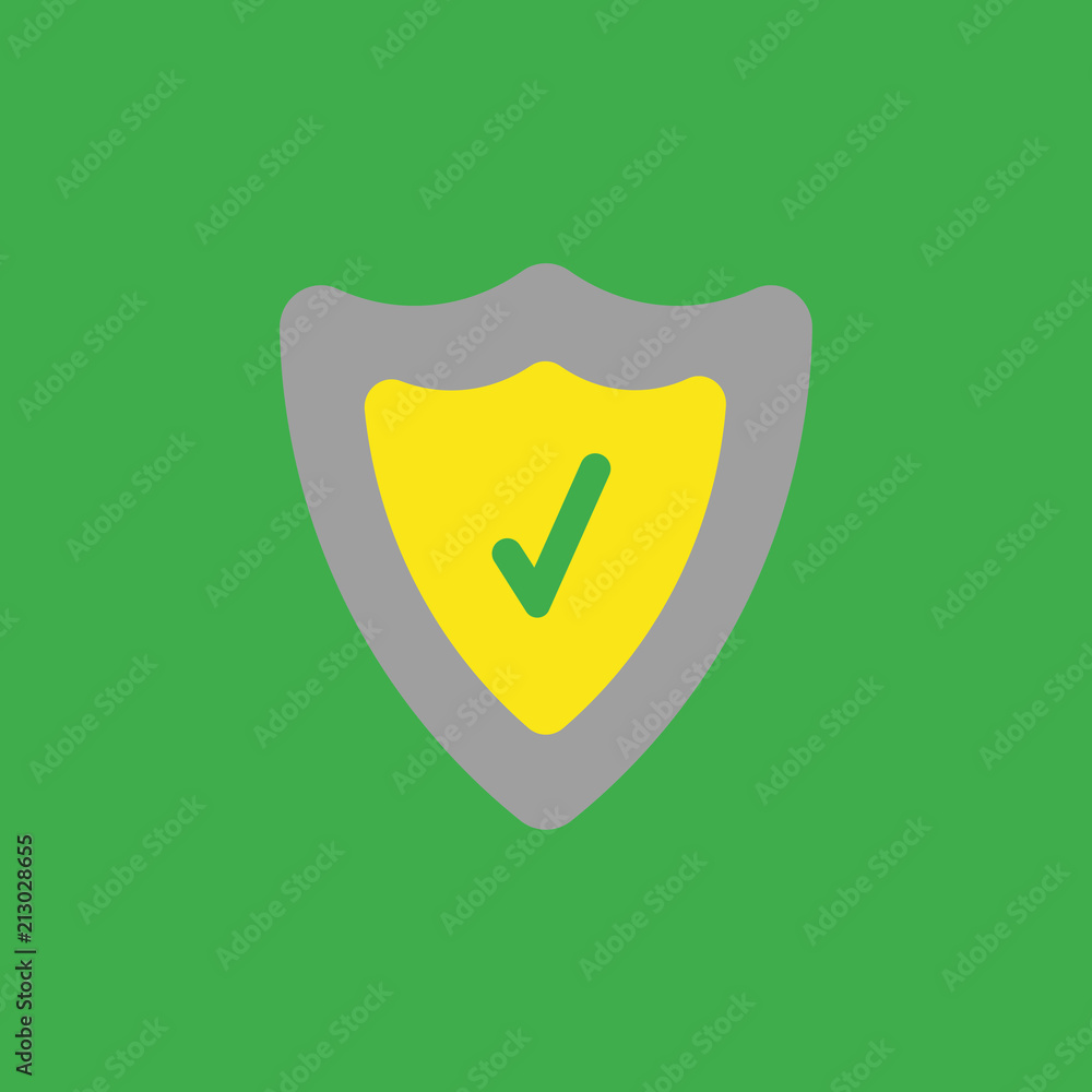 Poster vector icon concept of guard shield with check mark on green background