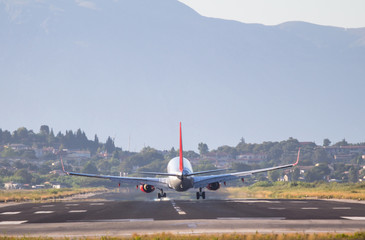 Airplane landing on Corfu airport