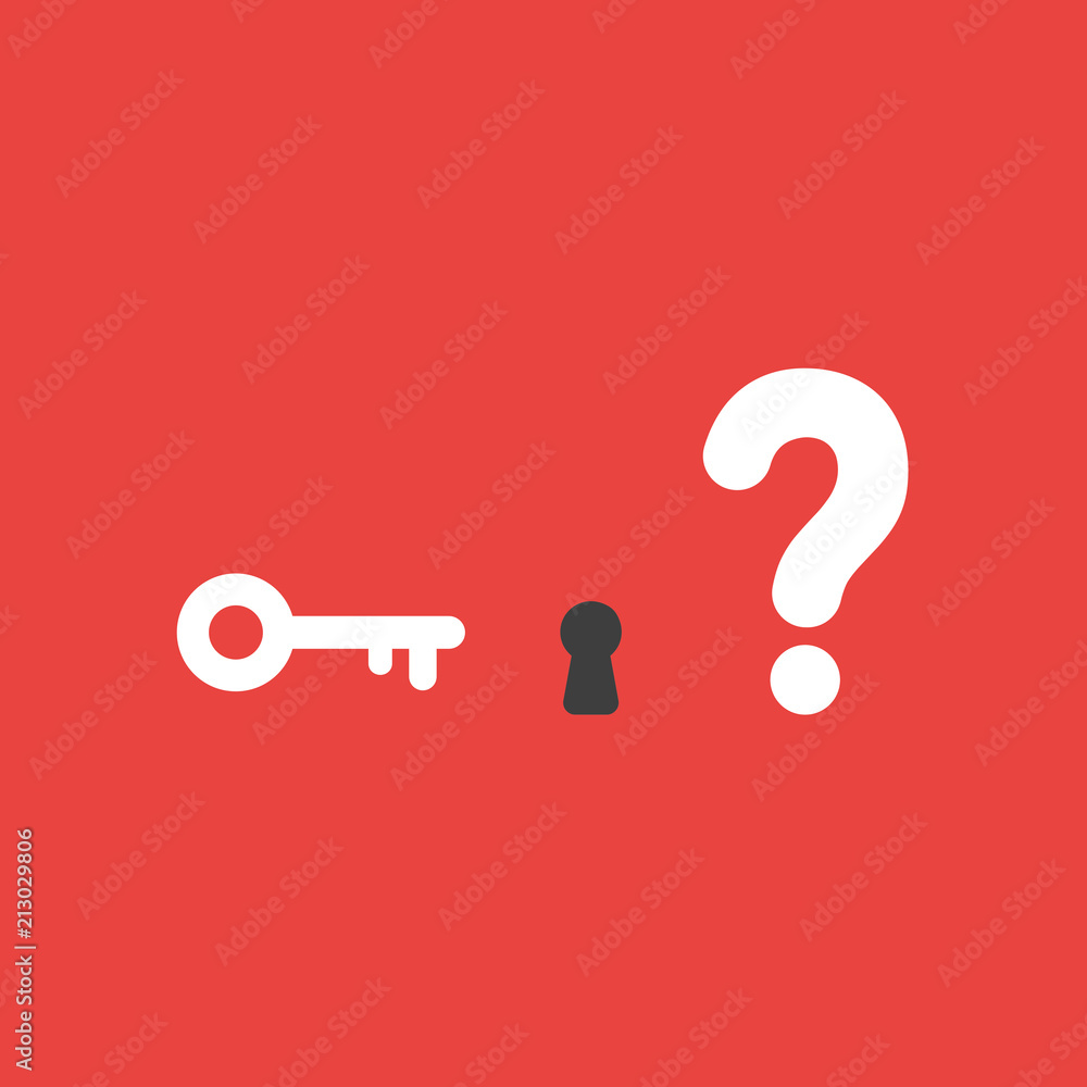 Poster vector icon concept of key and keyhole with question mark on red background
