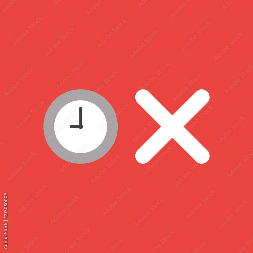 Poster vector icon concept of clock with x mark on red background