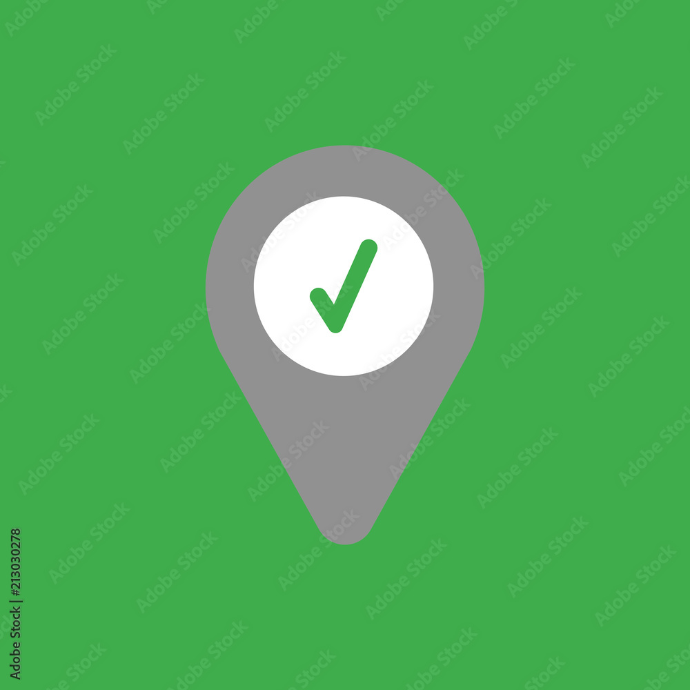 Poster vector icon concept of map pointer with check mark on green background