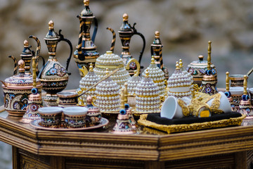 Street bazaar in Mostar with Oriental vases and dishes, Bosnia and Herzegovina
