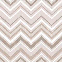 Beige brown and white chevron ikat ornament geometric abstract fabric seamless pattern, vector