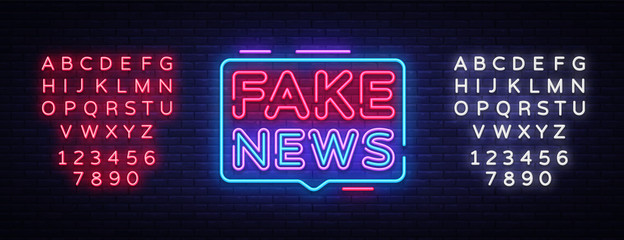 Fake News neon sign vector. Breaking News Design template neon sign, light banner, neon signboard, nightly bright advertising, light inscription. Vector illustration. Editing text neon sign