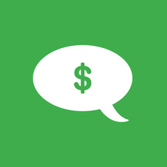 Vector icon concept of dollar symbol inside speech bubble on green background