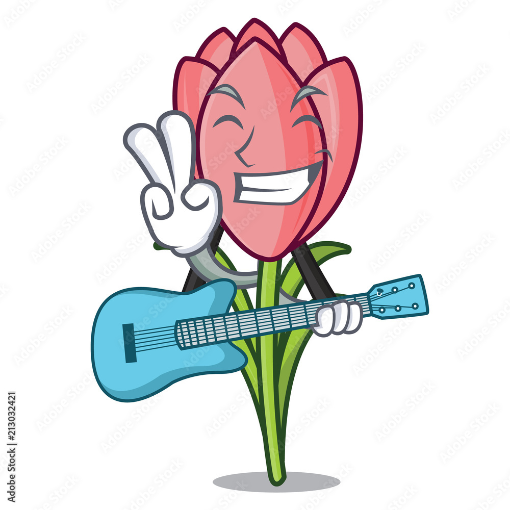 Canvas Prints With guitar crocus flower mascot cartoon