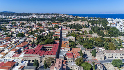 Aerial drone photo of Medieval city of Rhodes, Greece