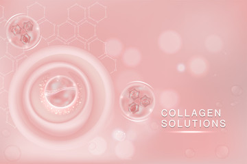 Pink Collagen Serum drop, cosmetic advertising background ready to use, luxury skin care ad, Illustration 3d vector.
