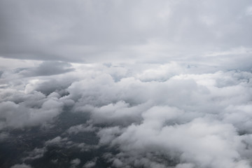 stormy sky view from window of airplane