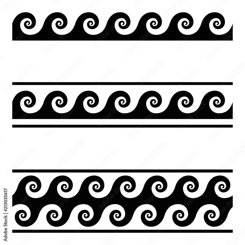 Poster running dog pattern, a seamless meander design over white. continuous waves, shaped into a repeated 