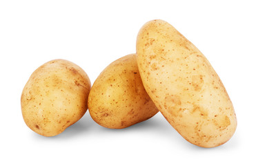 Isolated potatoes. Cut raw potato vegetables isolated on white background with clipping path