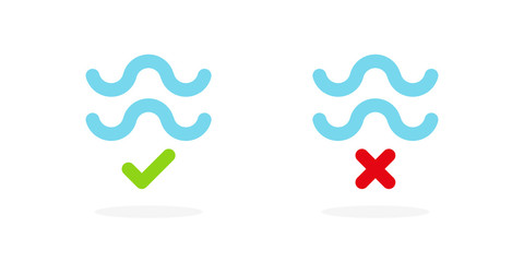 Waves and check marks icons. Vector illustration, flat design