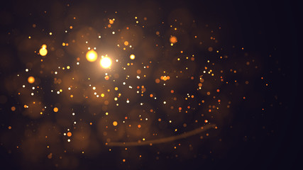 Gold abstract bokeh background. real backlit dust particles with real lens flare. glitter lights ....