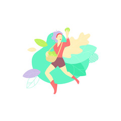 Woman harvesting apples