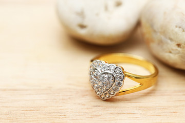Heart diamond on gold ring