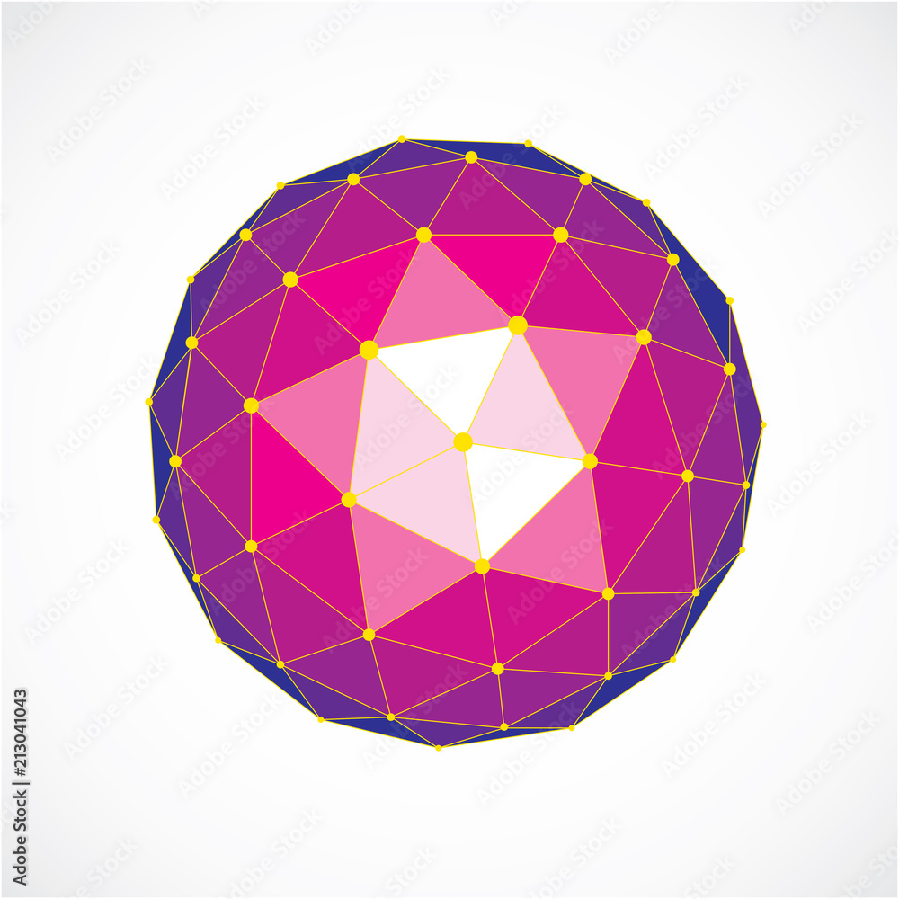 Poster 3d vector digital wireframe spherical object made using triangular facets. geometric polygonal struc