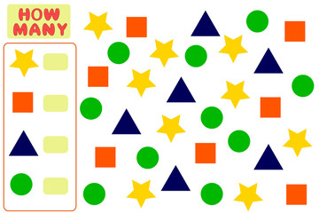 Counting Game for Preschool Children. Mathematics task. How many objects. Learning mathematics, numbers, logic. - 213041006