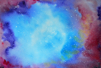 Watercolor night sky and stars. Northern Lights.