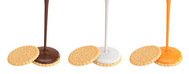 Sandwich cookies with Delicious vanilla cream and chocolate Flow,