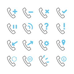 Retro telephone receiver icon set. Concept of incoming, outgoing, service, support, contact, ringing, information. Handset sign for logo, app, web, UI design. Vector illustration, flat design