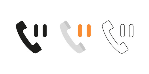 Retro telephone receiver. Three different styles: black, color and outline. Handset symbol. Pause sign. Vector illustration, flat design